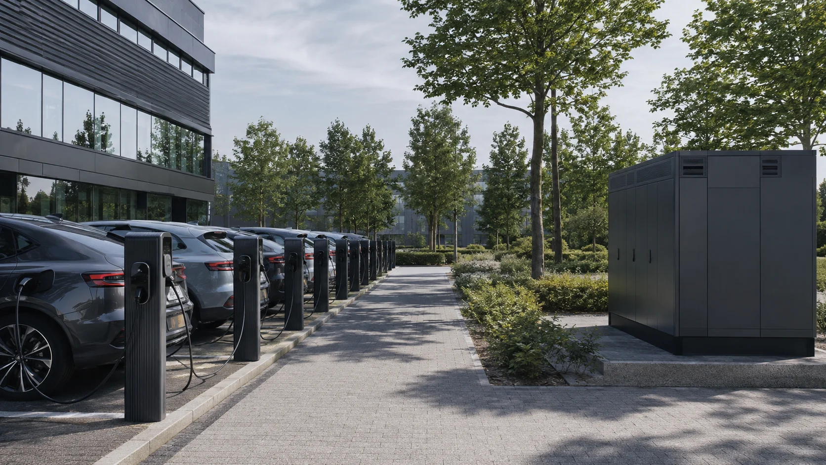 Moderne elektrische auto's op een Europese snelweg.